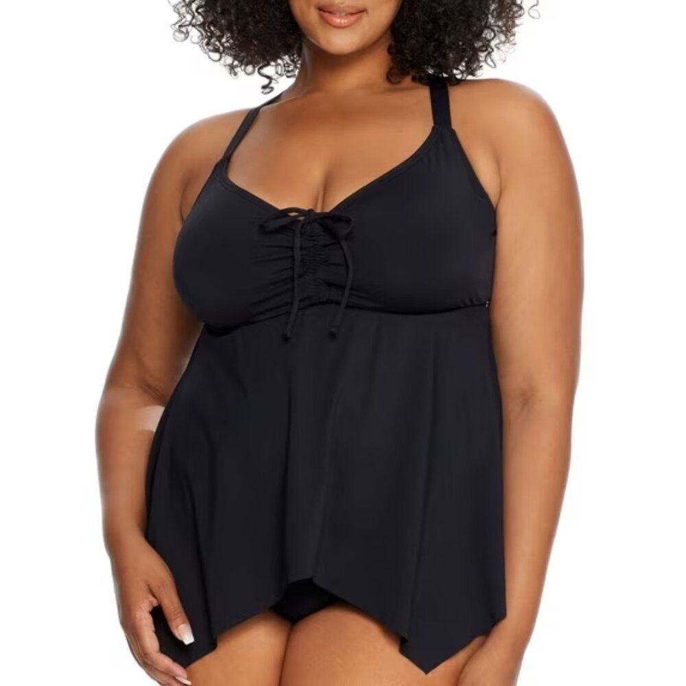 Birdsong Plus Size 20W Black Eco Onyx Sharkbite Underwire Tankini Swim Top Solid